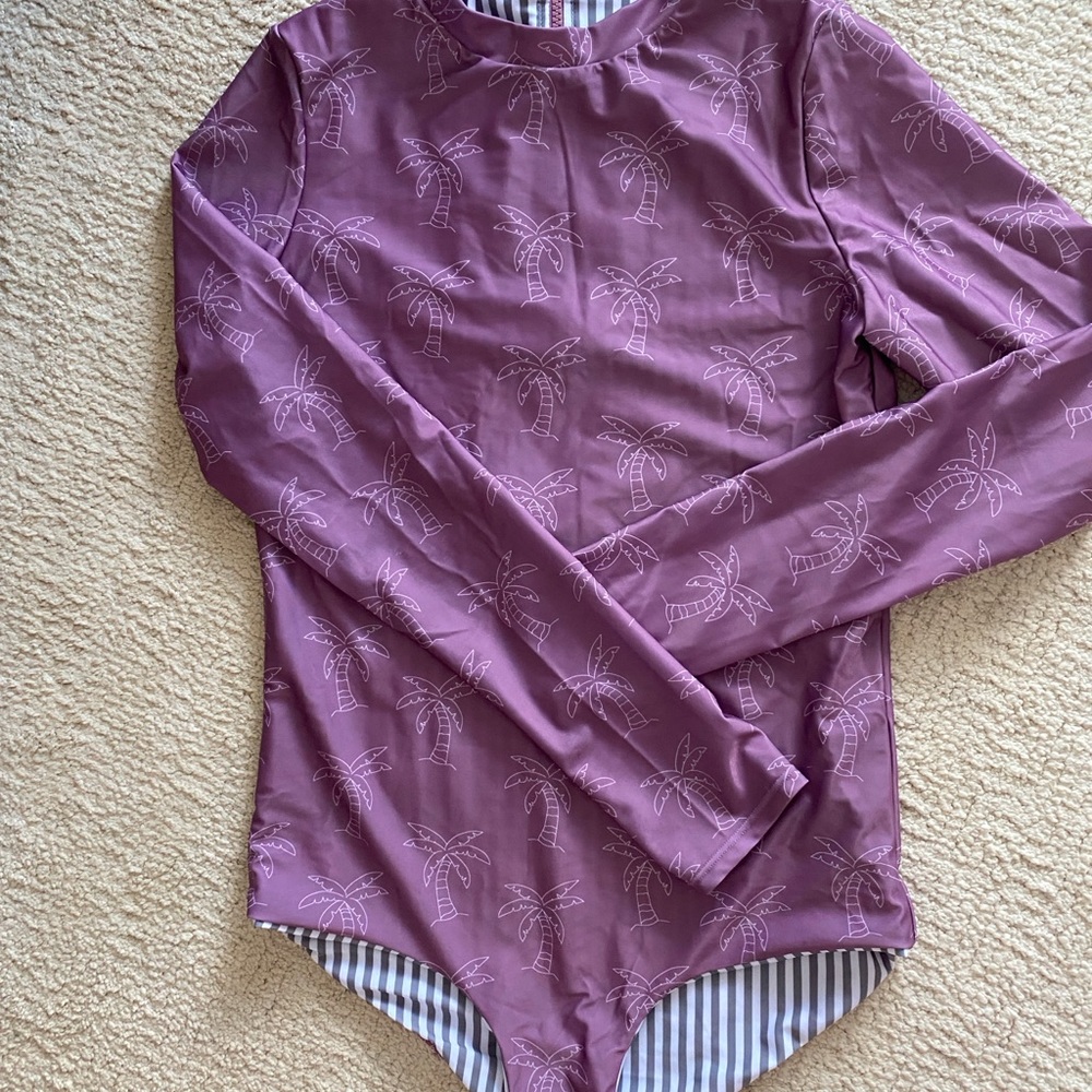 Palm Print Long Sleeve One Piece Swimsuit